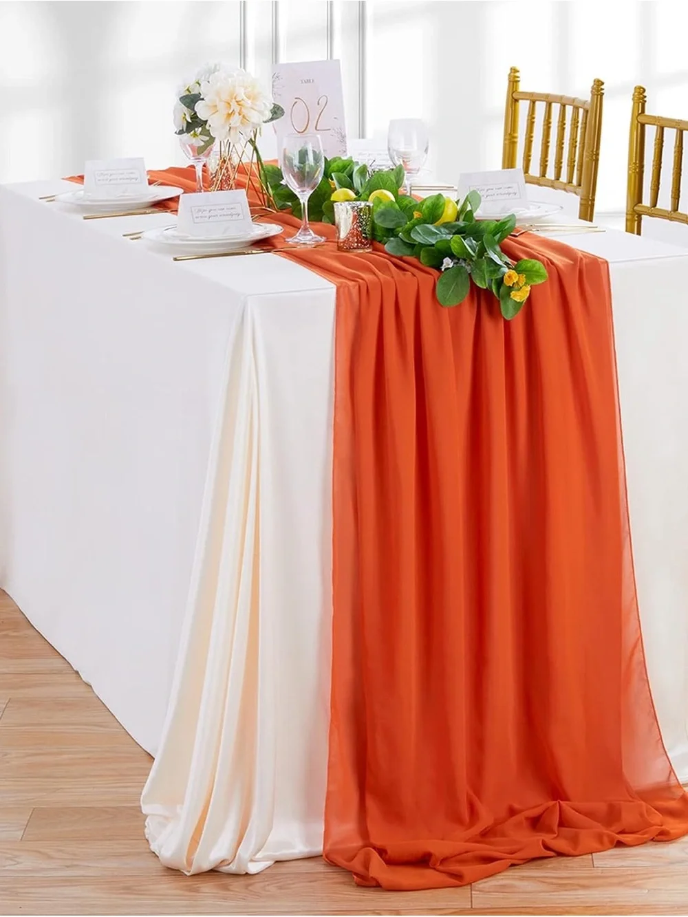 9 - Burnt Orange Chiffon Table Runners - 10’ x 30” each